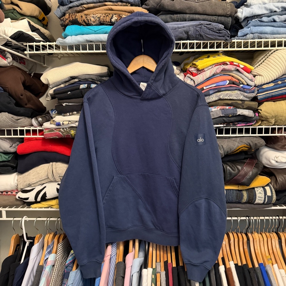 Alo Yoga Hoodie Unisex XS Navy Blue Scholar Hoodie Pullover Athleisure Comfort